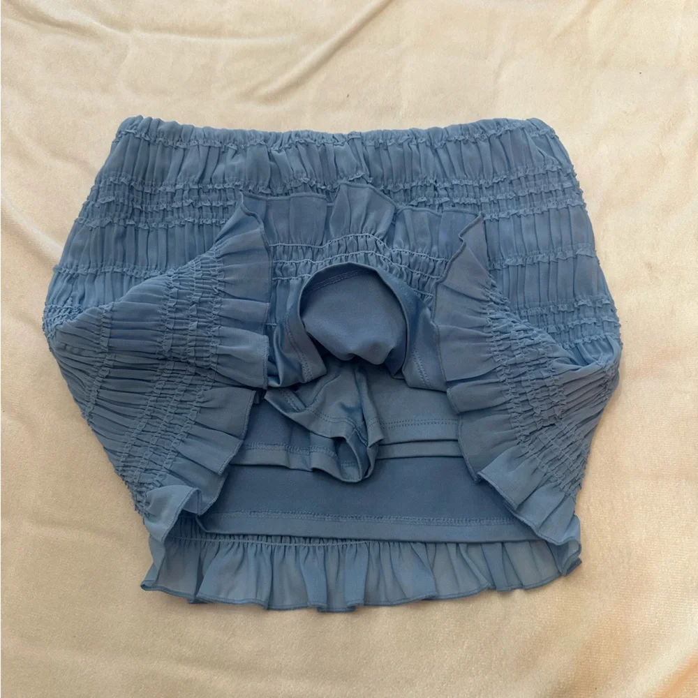 Abercrombie & Fitch Light Blue ruched Ruffled Mini Skirt skort 38077 - Picture 7 of 11